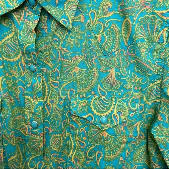 Tin Haul blouse summer spring 100% cotton light snap button down shirt green - Picture 9 of 15